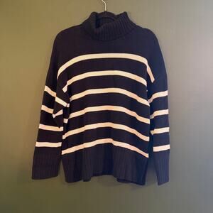 Old Navy Women’s Striped 100% Cotton Cream Black Turtle Neck Sweater L Petite